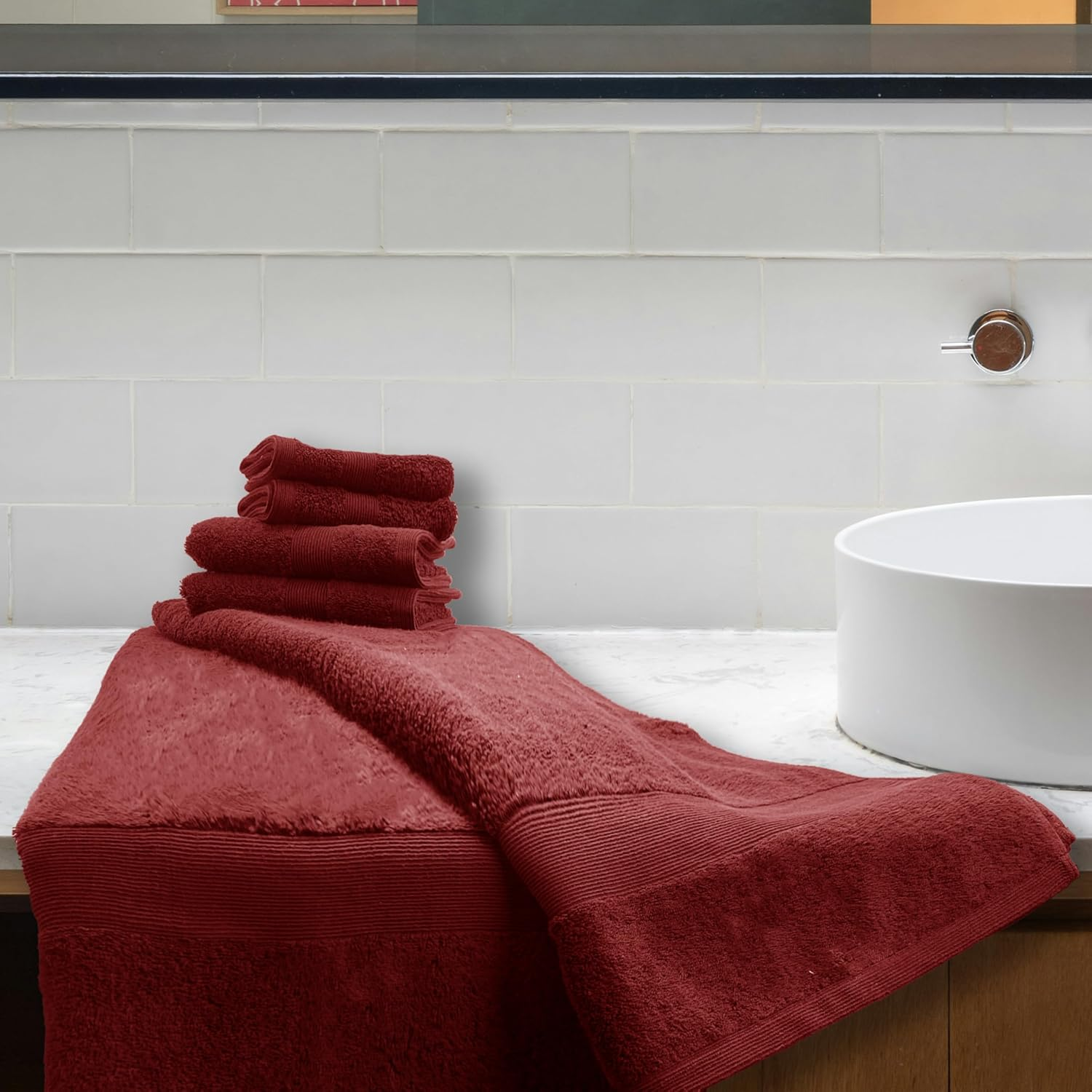GABA Burgundy Luxury Bath Towels, Egyptian Cotton, Hotel & Spa Quality, Set of 7, Bath Towel Set with Bath Mat, 2 Bath Towels, 2 Hand Towels, 2 Washcloths, Ultra Soft (Burgundy) image number 2