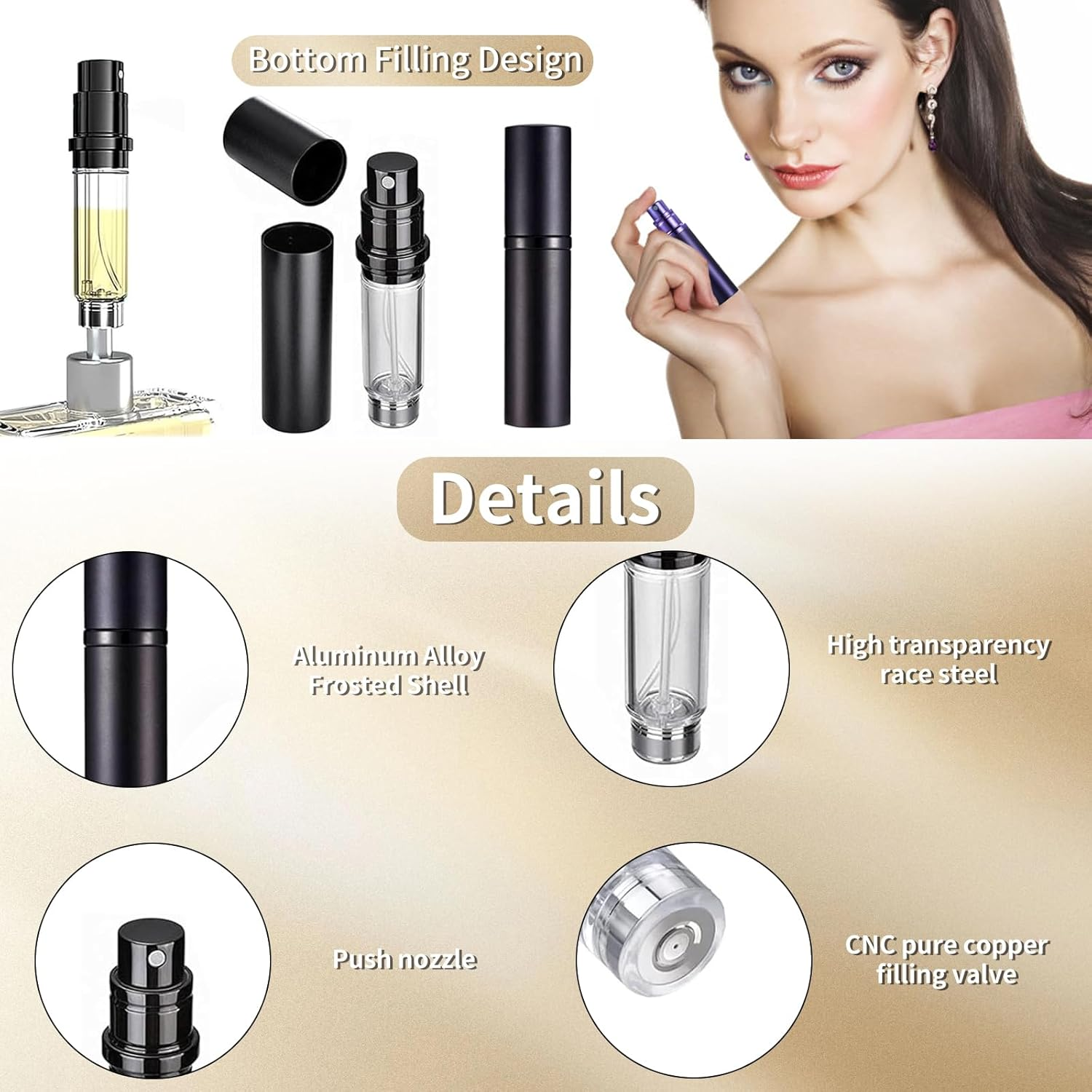 Oiieco Perfume Atomiser, Refillable Travel Size Mini Perfume Bottle Leaking Proof Bottom Pump without Funnel Refillable, Luxurious Small Women and Men, 5Ml Black Matblue image number 5