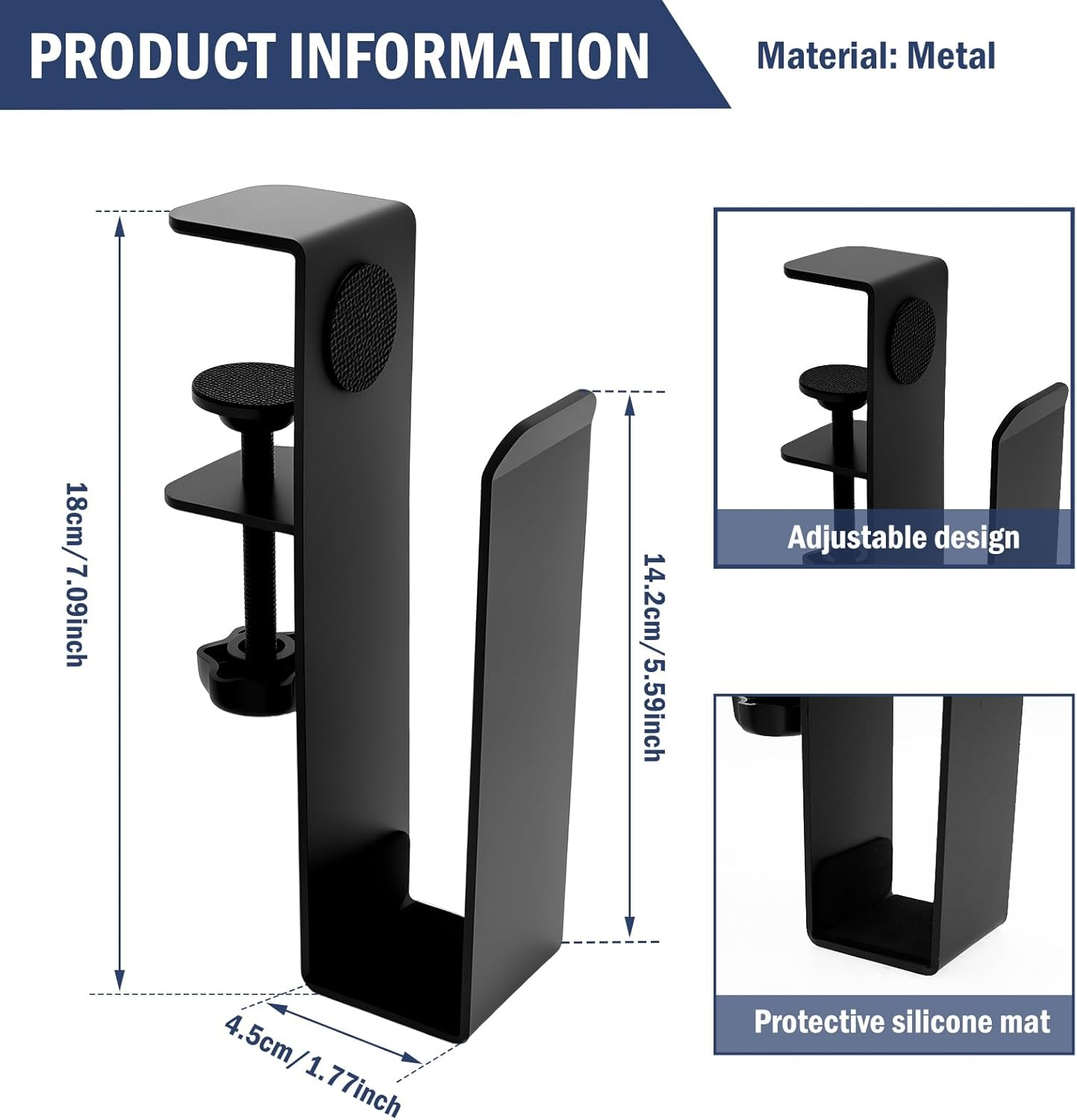 Firm Hanging Desk Side Laptop Mount, Metal Desk Side Storage Organizer, No Punch under Desk Laptop Holder Clamp for Office School Home