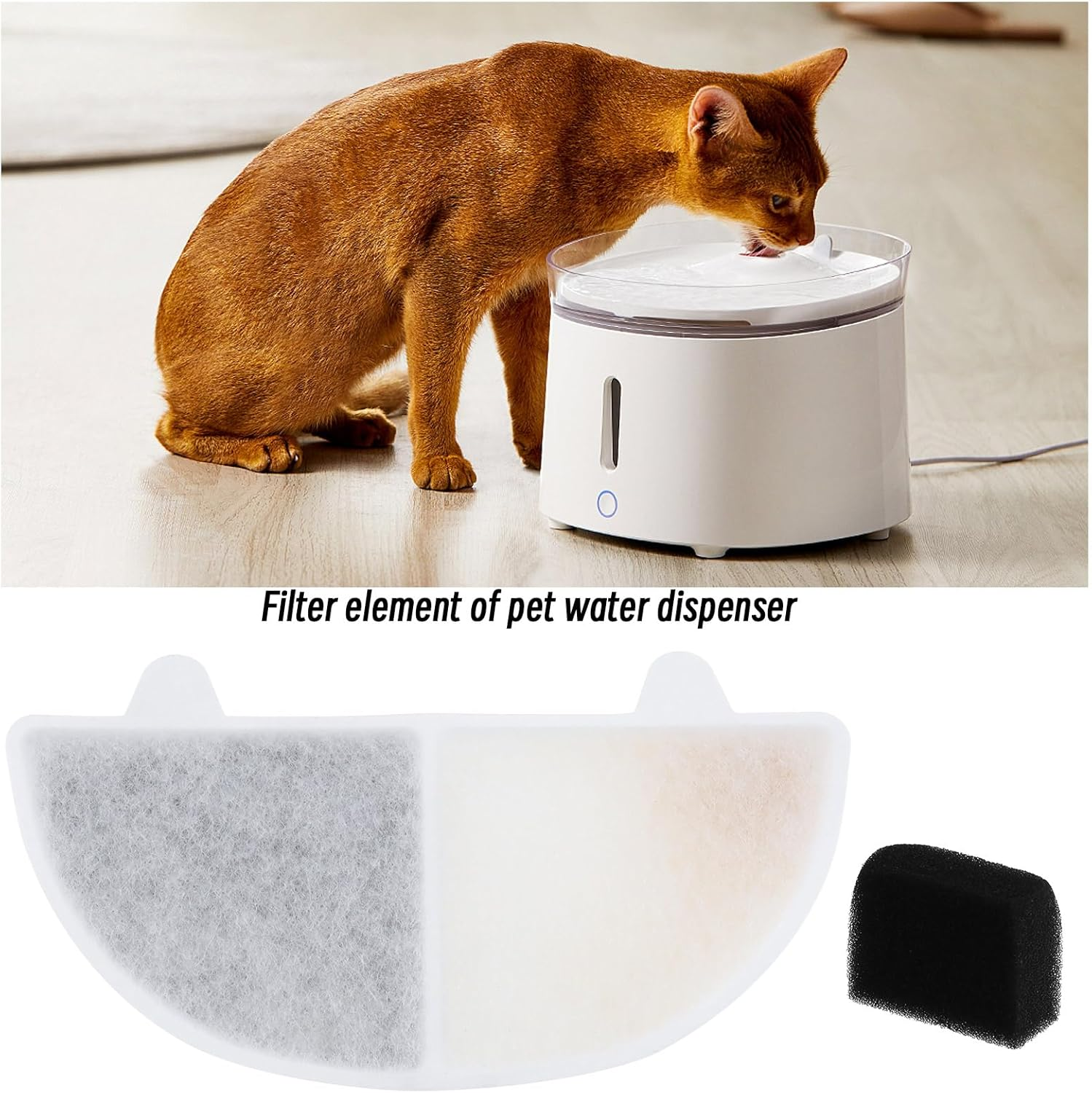 6Pcs Cat Water Fountain Filters with Sponges Compatible with 68Oz/2L Drinking Fountain WF20 CF20 Pet Water Dispenser Cartridge Replacement image number 1