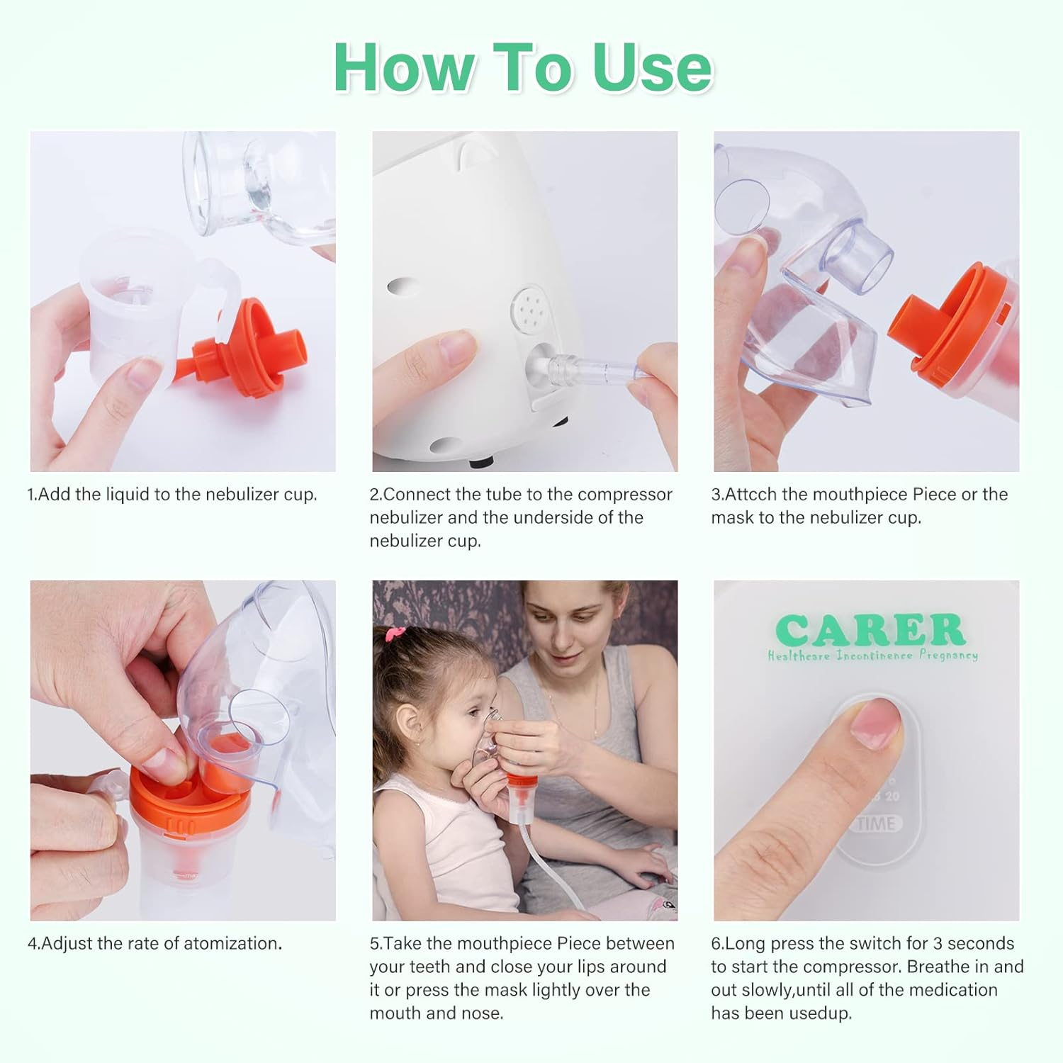 CARER SPARK Nebulizer Inhaler, Portable Rechargeable Nebulizer Adjustable Speed Suitable for Cough/Rhinitis/Bronchitis/Fever/Asthma/Seasonal Flu image number 3