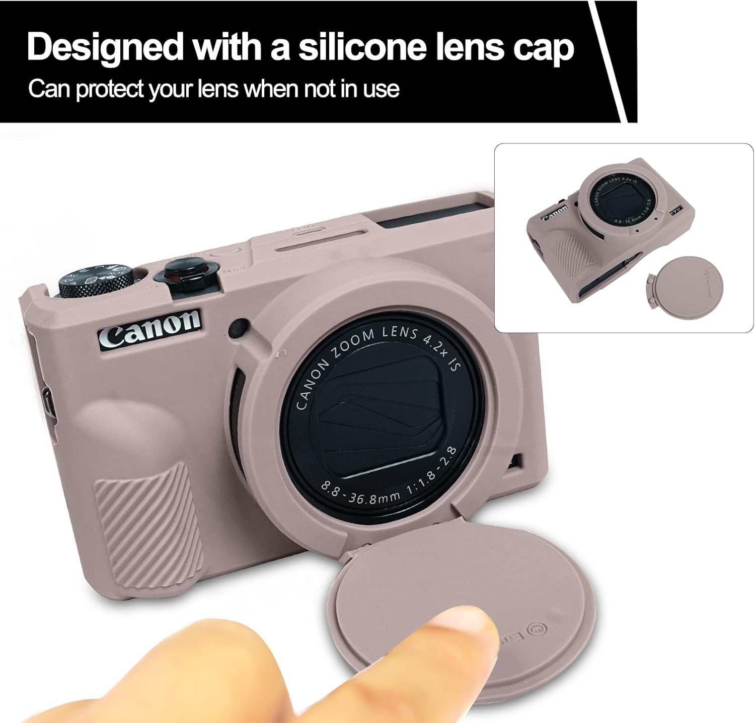 Easy Hood Protective Case for Canon Powershot G7X Mark, Tiffany Pink, Removable Lens Cover, Camera Cases and Bags image number 5