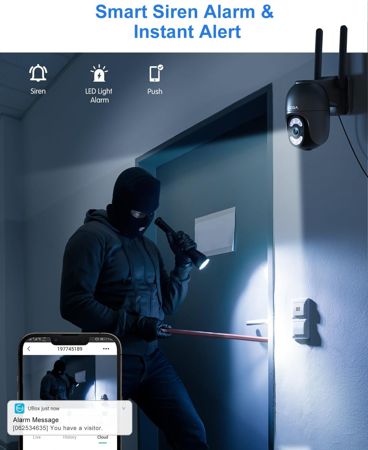 Xega 4G LTE Security Camera Outdoor with SIM Card【Plug in 24/7 Recording】 2K Wired 4G No Wifi Security Camera, IP PTZ CCTV Auto Tracking Human Detection Spotlight Siren Alert TF Cloud Storage IP66 image number 1