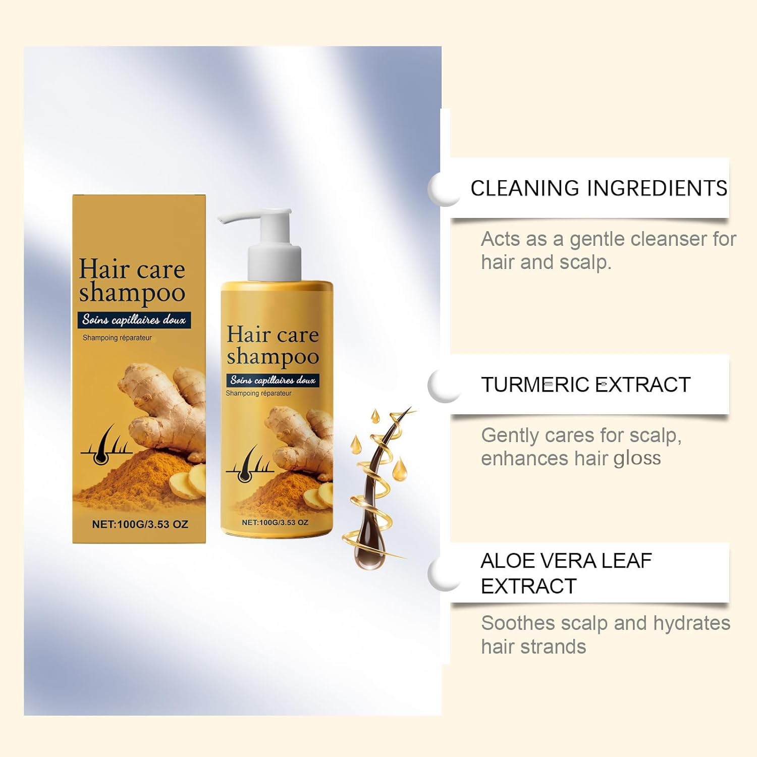 Ginger Hair Care Shampoo,Anti-Hair Oily Skin Sha/Mpoo for Women & Men,Dry Scalp Care Sh/Ampoo Ginger Contains Oil Strengthen Hair for Men and Women (2 PCS) - 1 Pcs image number 2