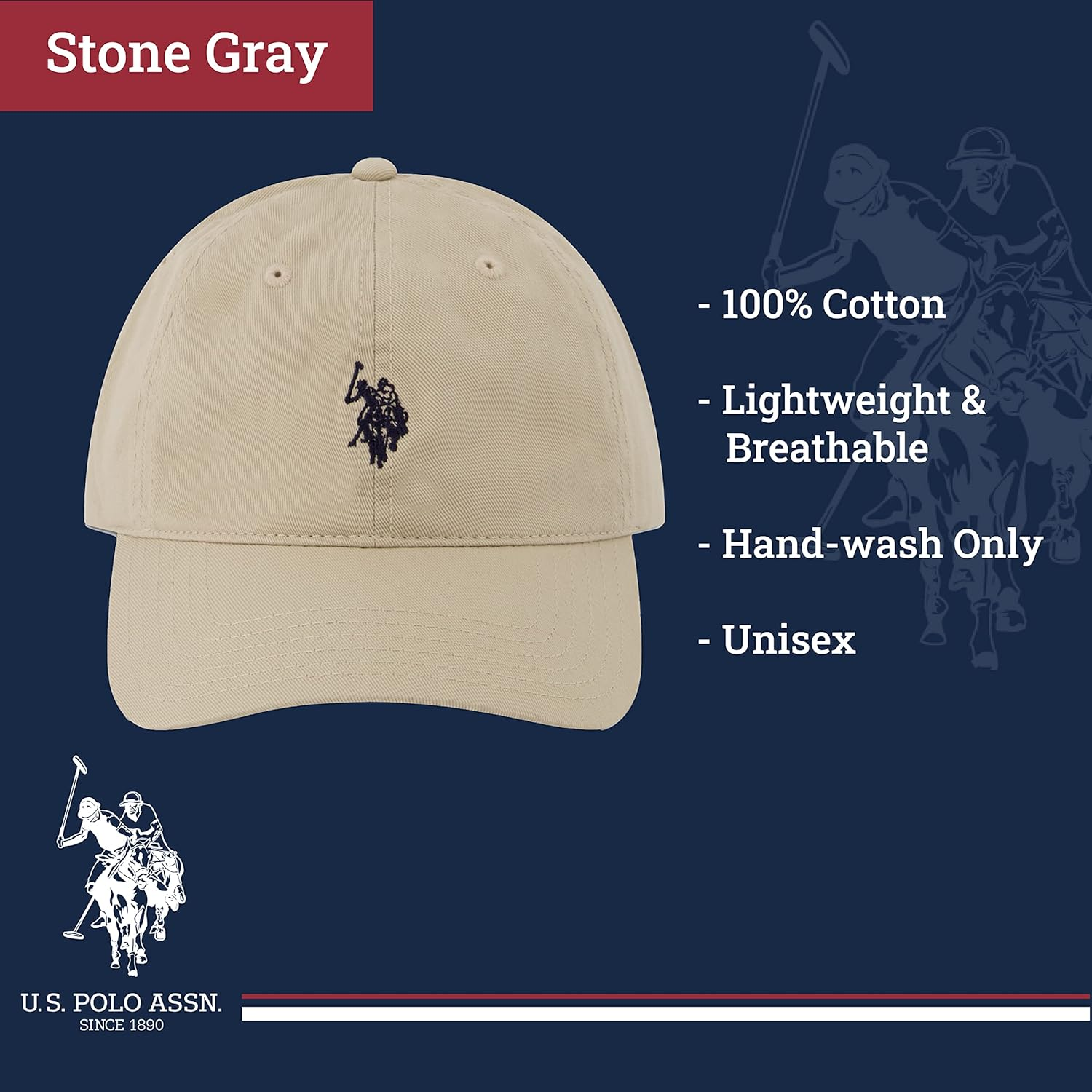 U.S. Polo Assn. Small Polo Pony Logo Baseball Hat, 100% Cotton, Adjustable Cap image number 2