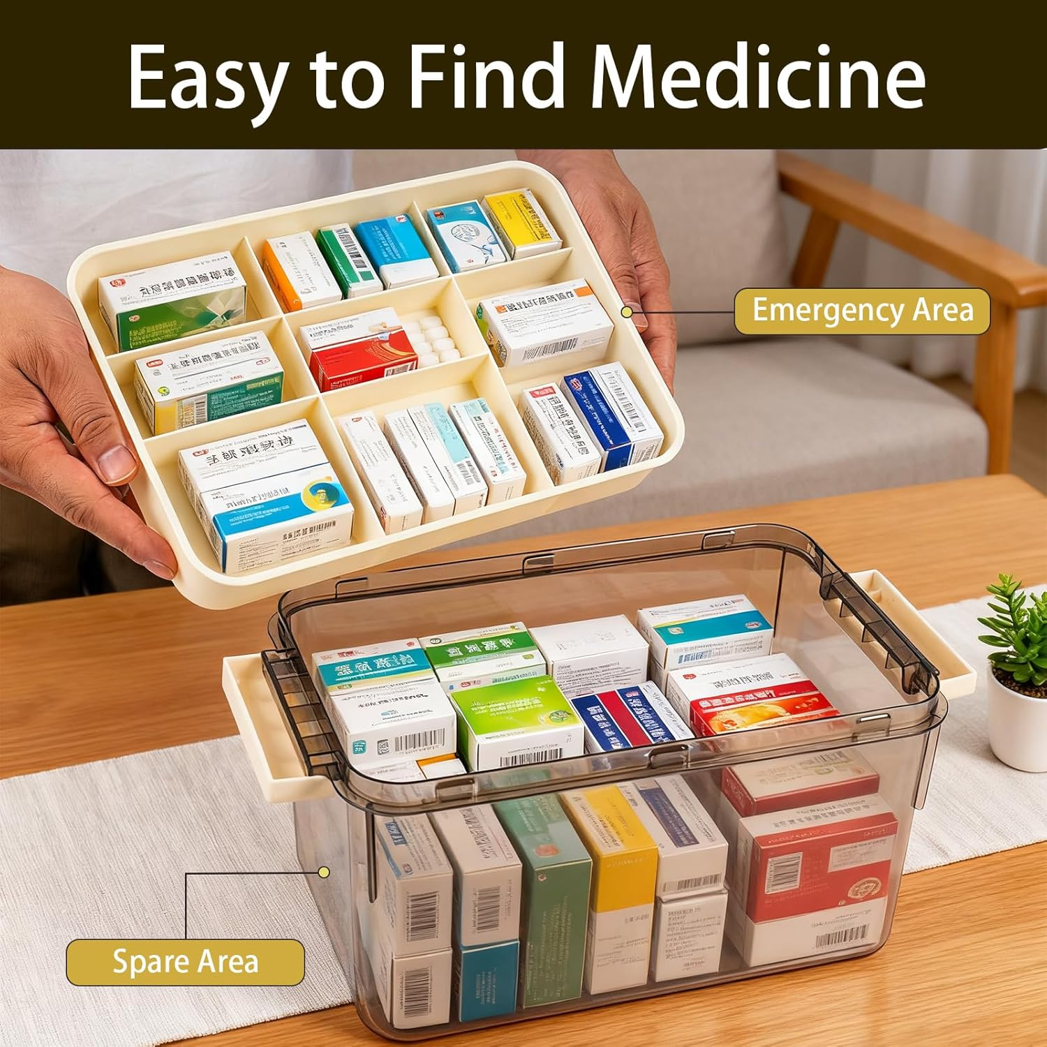 Portable Medicine Storage Box Organiser, Multipurpose Medical Box with Pill Box, Water-Resistant First Aid Kit Container with Handle for Home, Travel & Emergency Use image number 1