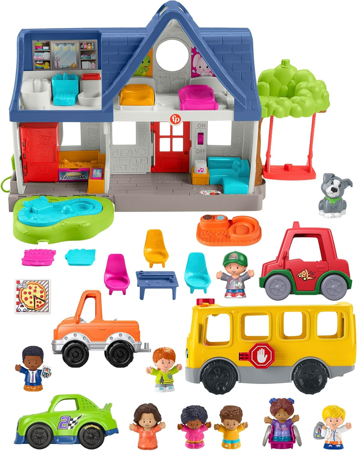 Fisher-Price Little People Toddler Gift Set, Ready for Summer, Interactive Play House with Musical School Bus & 20 Play Pieces image number 1