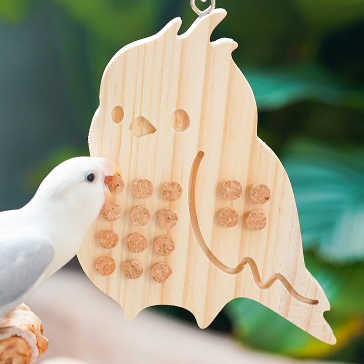 AIMALL Parrot Chew Toy, Stress Relief and Fun Puzzle for Birds, Durable Natural Wood with Metal Clip, 5.9" X 3.9", Safe & Non-Toxic image number 4