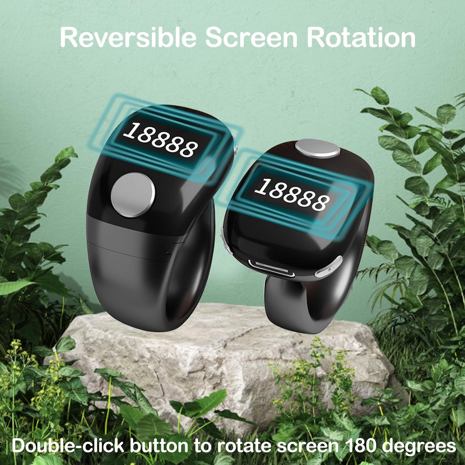 YUENTOEN Smart Ring Counter, Tasbih Finger Counter, Digital Finger Rings Counter with OLED Screen, Adjustable 18Mm/20Mm/22Mm Ring Holder Counter for Prayer Time Reminde, Black image number 3