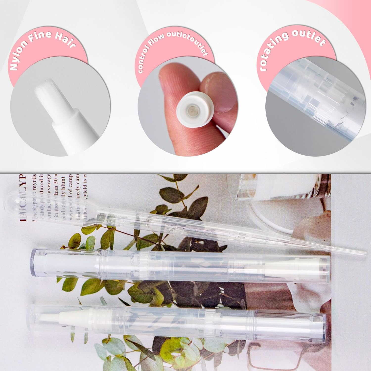 Koceci 10 Pack 3Ml Nail Oil Pen Refillable Transparent Twist Pens, Cuticle Oil Brush for Nails, Empty Nail Oil Pen with Brush Tip, Cuticle Oil Container (10) image number 5