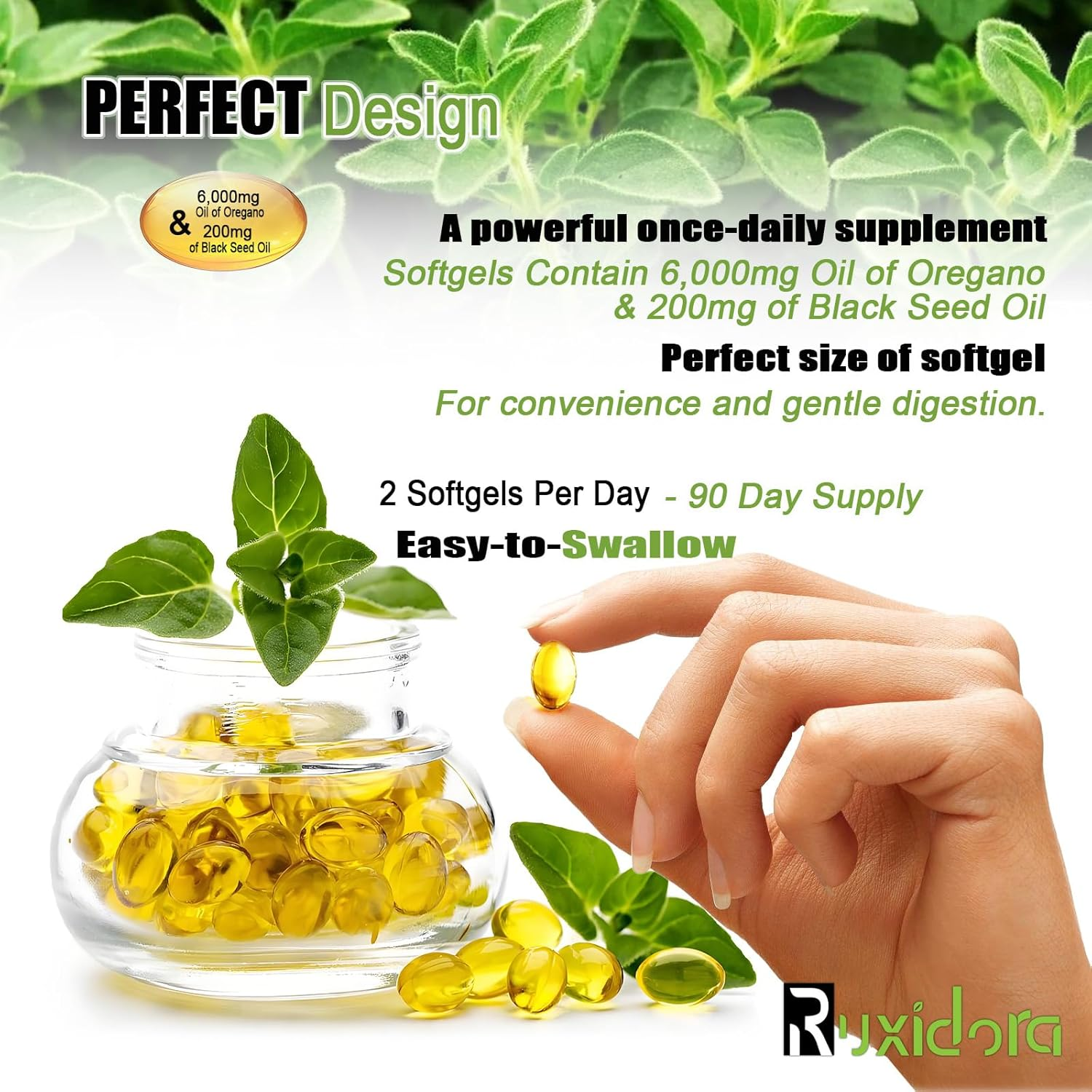 Oregano Oil & Black Seed Oil Softgels,180 Capsules | Cold-Pressed | Non-Gmo,Gluten-Free, Vegan