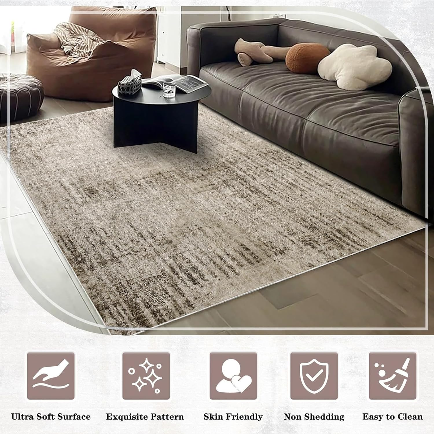 Tinyboy-Hbq Area Rugs Living Room Abstract Non-Slip Rug Modern Washable Carpet Soft Non Shedding Floor Mat Rugs for Bedroom Dining Room Decor (Abstract Beige Grey/Light Brown, 80&times;120 Cm) image number 3