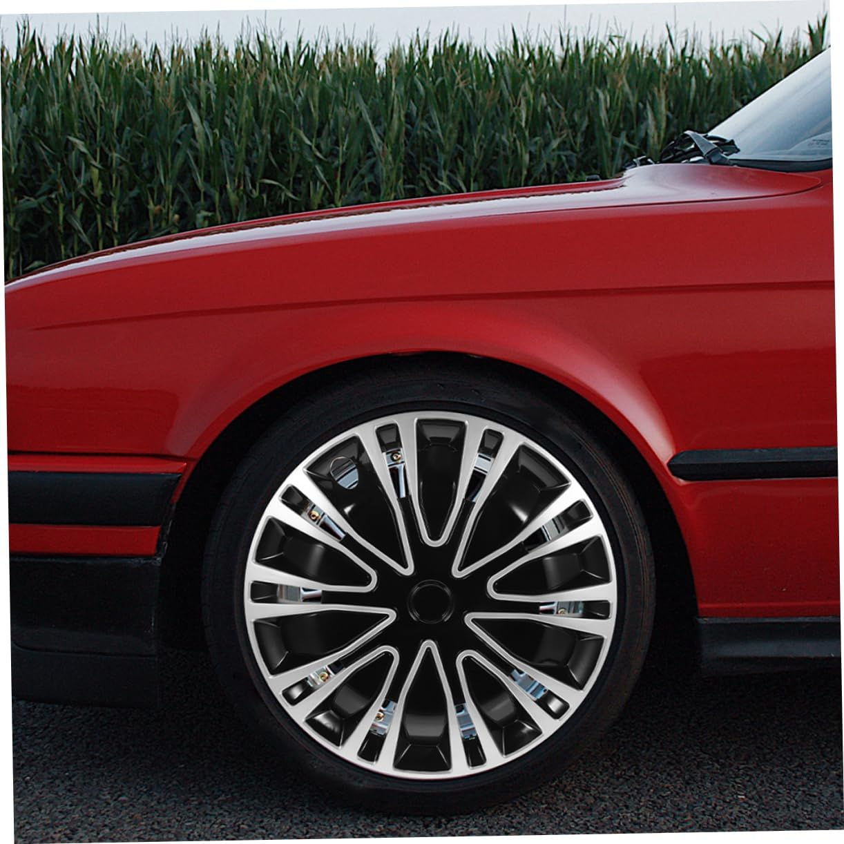 BUGUUYO 2Pcs 12 Inch Automotive Wheel Hub Covers Silver Black Decorative Car Hubcaps Universal Fit for Vehicle Rims Protection image number 3