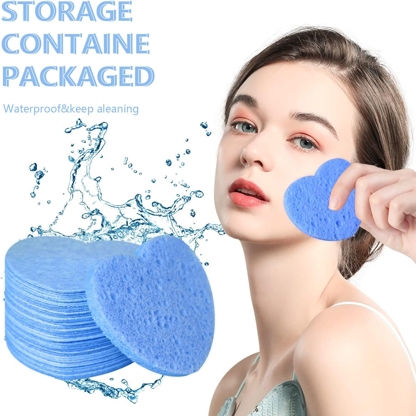 50-Count Facial Sponges Compressed, 100% Natural Cellulose Face Sponge Professional Cosmetic Spa Sponges for Face Cleansing, Exfoliating Mask, Makeup Removal for Travel and Home, Blue - 100- Pack Pink image number 4