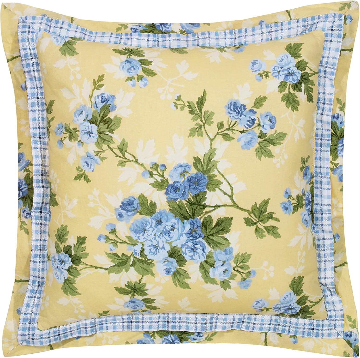 Laura Ashley - King Duvet Cover Set, Reversible Cotton Bedding with Matching Shams, Includes Bonus Euro Shams & Throw Pillow Covers (Cassidy Yellow, King)