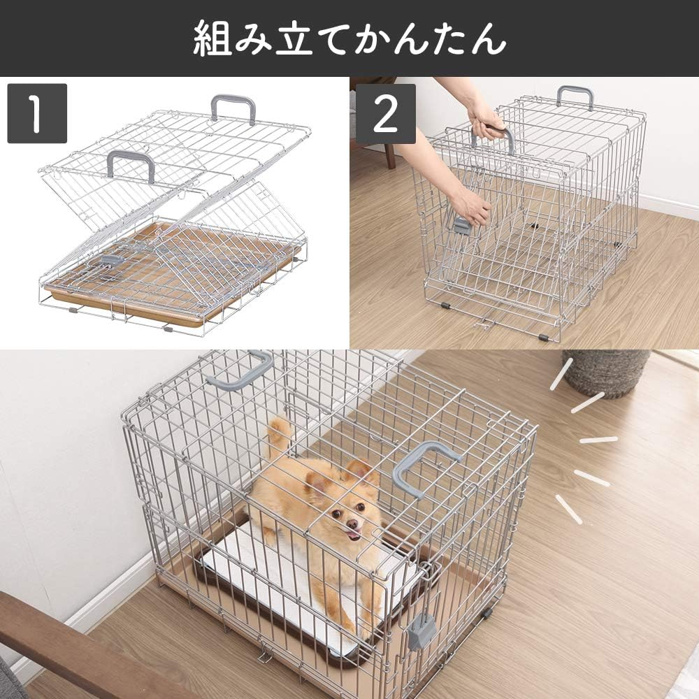 Iris Ohyama Dog Cat Cage, Folding, Silver, for Medium Dogs, Width 21.5 X Depth 30.3 X Height 23.8 Inches (54.5 X 77 X 60.5 Cm)
