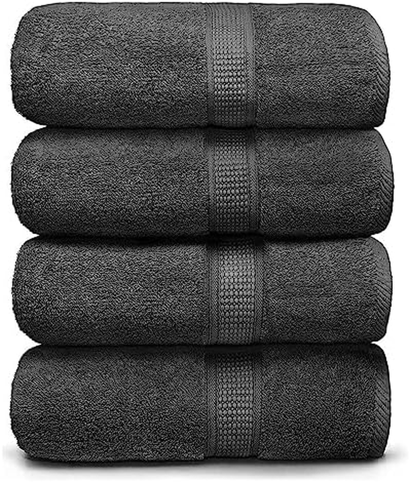 Premium Bamboo Cotton Bath Towels - Natural, Ultra Absorbent and Eco-Friendly 80Cm X 130Cm (Grey) (4 Piece Set)