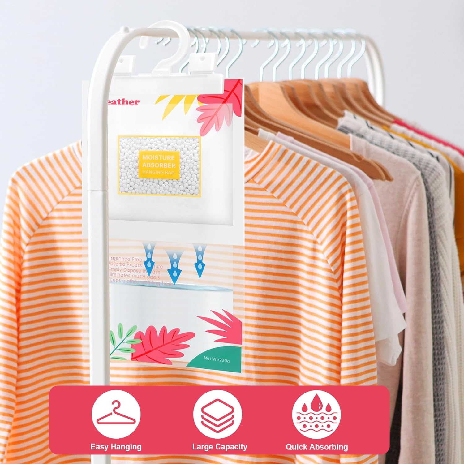 YEATHER 15 Pack Moisture Absorber Hanging Bags, Fragrance Free Portable Dehumidifier Moisture Absorber for Closet Bathroom, Wardrobes, Kitchen, Laundry image number 2