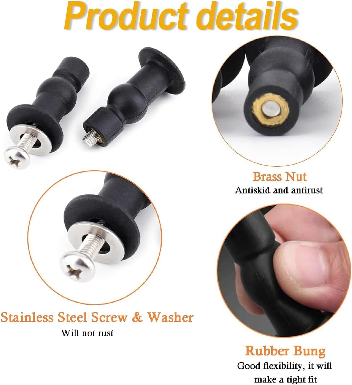 Wzenclave 4Pcs Toilet Seat Screws, Stainless Steel & Rubber, Hex Screws, Fix WC Hinges, Repair/Replace Toilet Seat Hinges image number 1