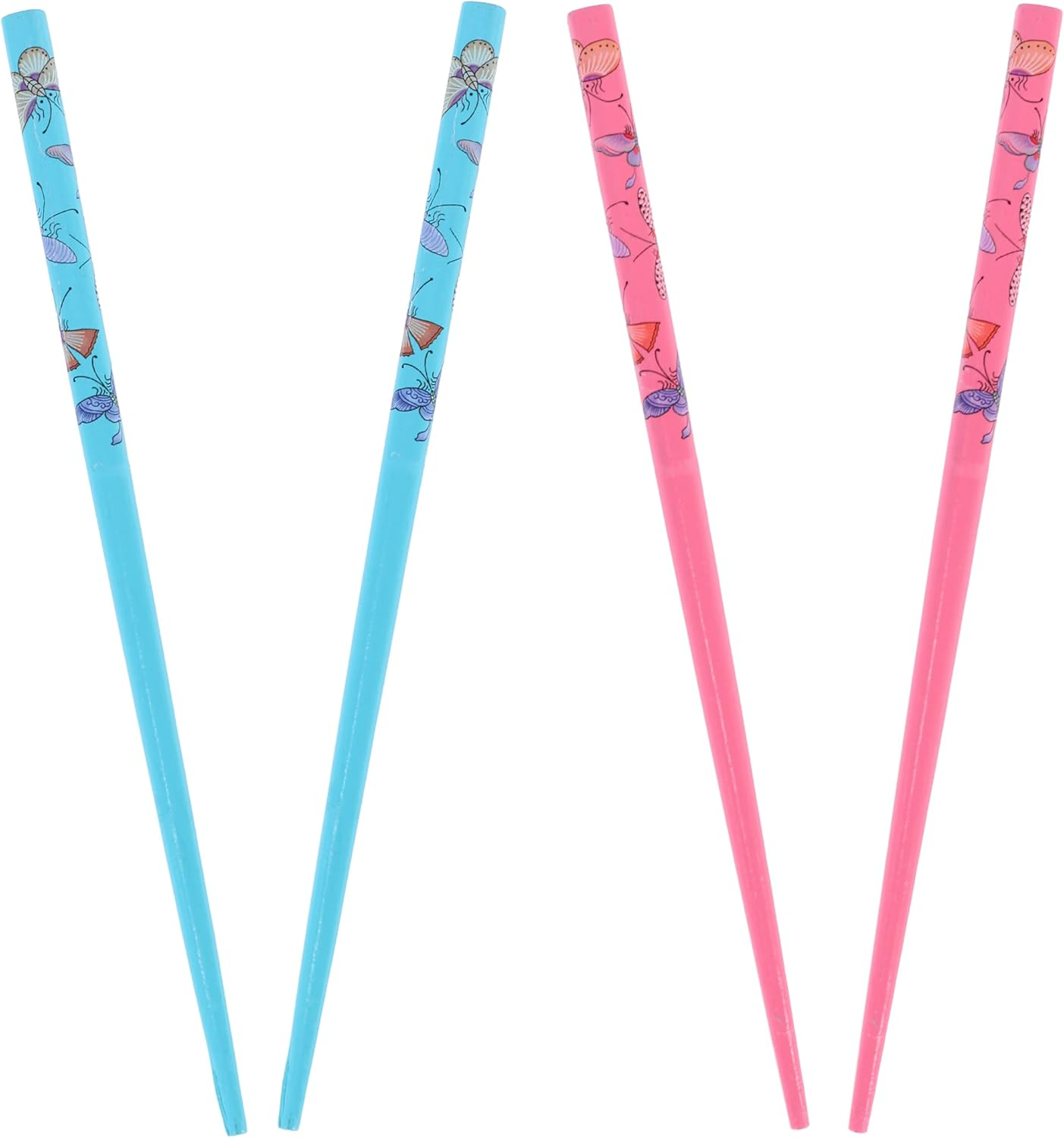 Set of 4 Hair Sticks Hair Chopsticks with Butterflies - White