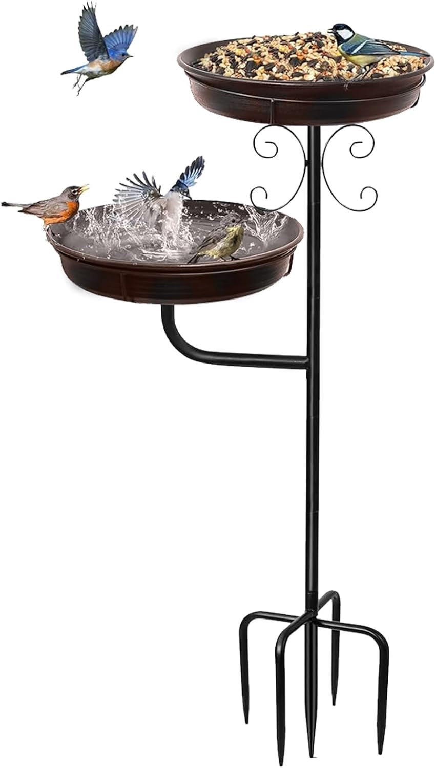 45" Vintage Metal Bird Bath & Feeder - Outdoor Antique Bronze Birdbath with 5-Prong Base, Freestanding Garden Decor for Patio, Yard, Lawn image number 4