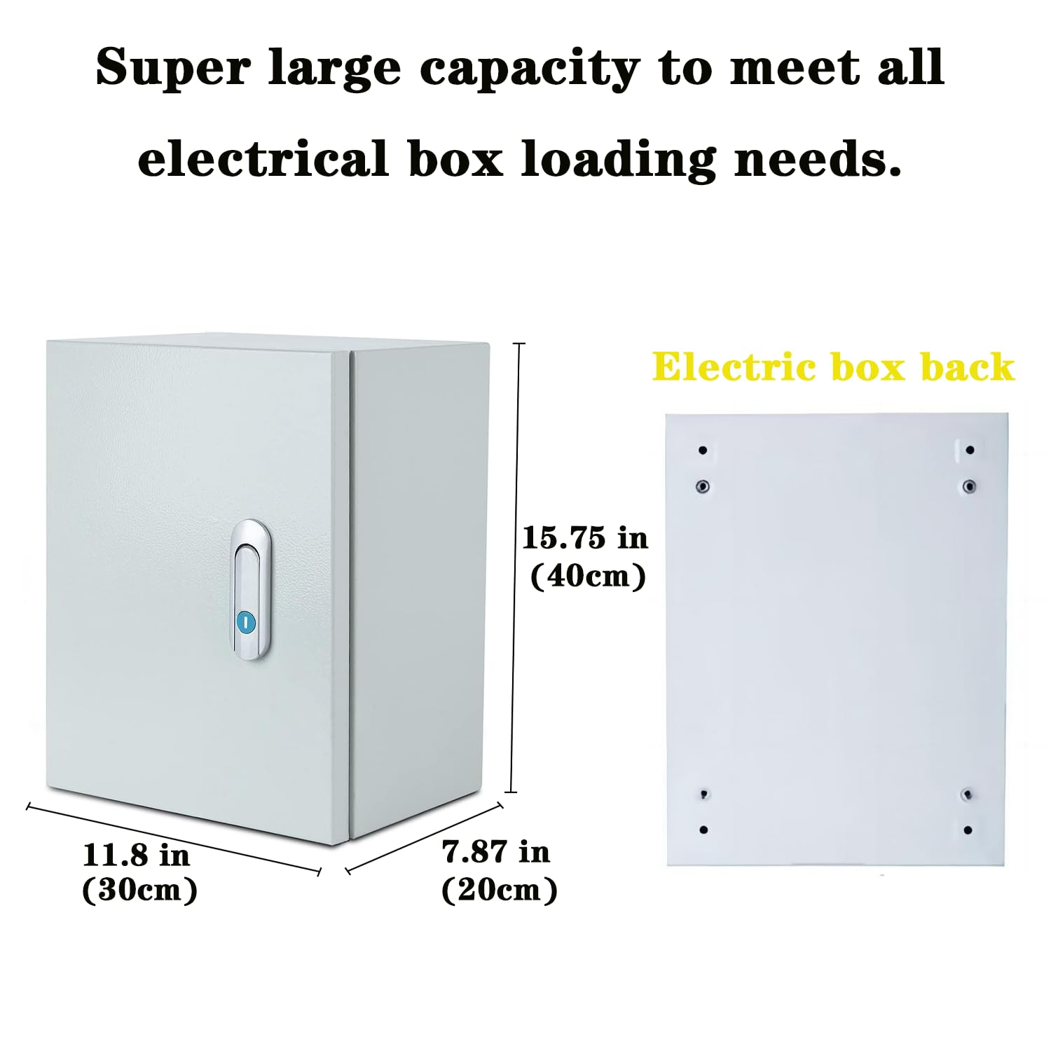15.75''X11.8''X7.87'' Steel Electrical Junction Box, Indoor&Outdoor Enclosure Wall Mounted Metal Electric Equipment Box with Safety Locks and Mounting Plates. image number 4