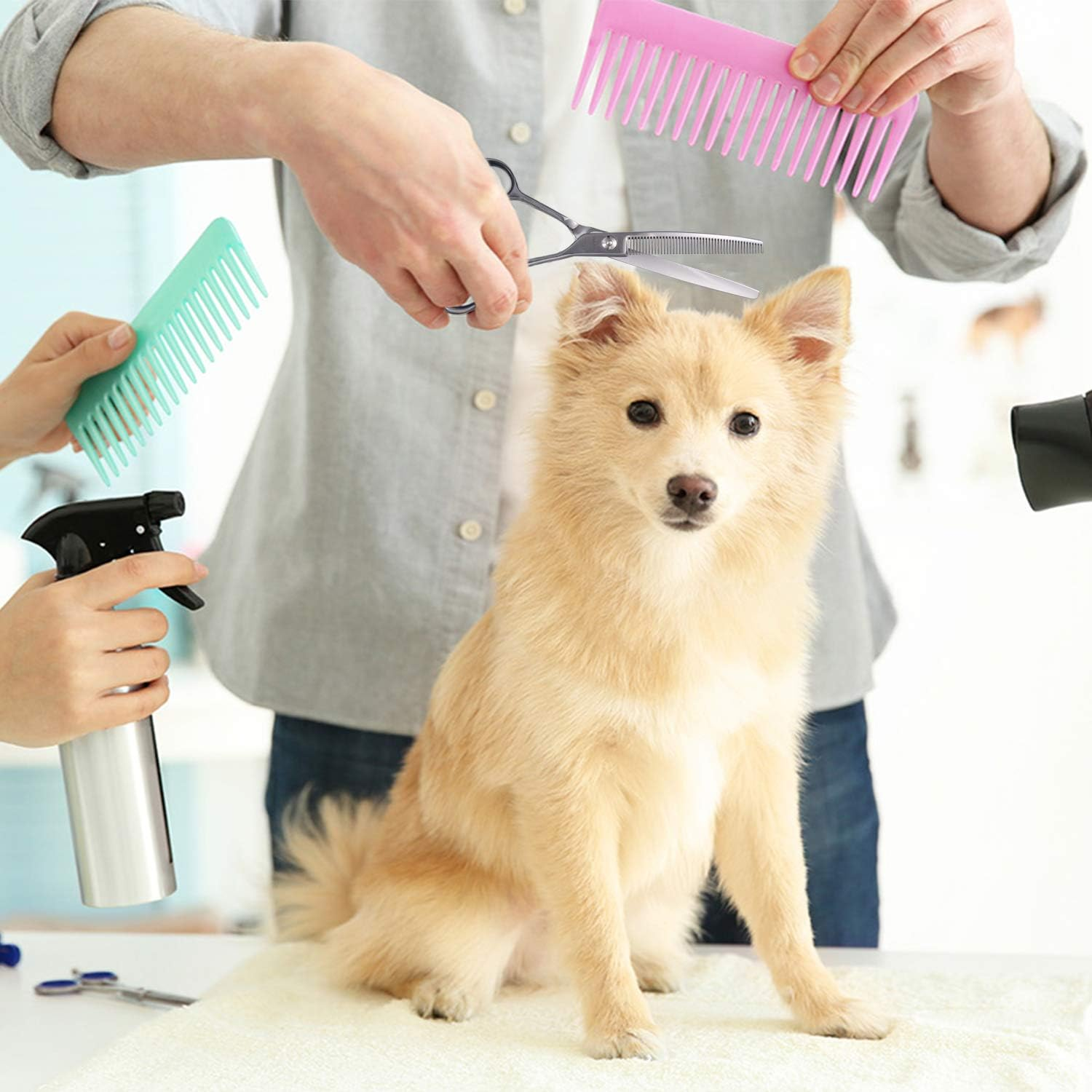 PURPLEBIRD 6.5 Inch Downward Curved Dog Grooming Scissors Pet Thinning Texturizing Shears Professional Safety Blunt Tip Trimming Shearing for Dogs Cats Face Paws Limbs Japanese Stainless Steel Silver image number 3