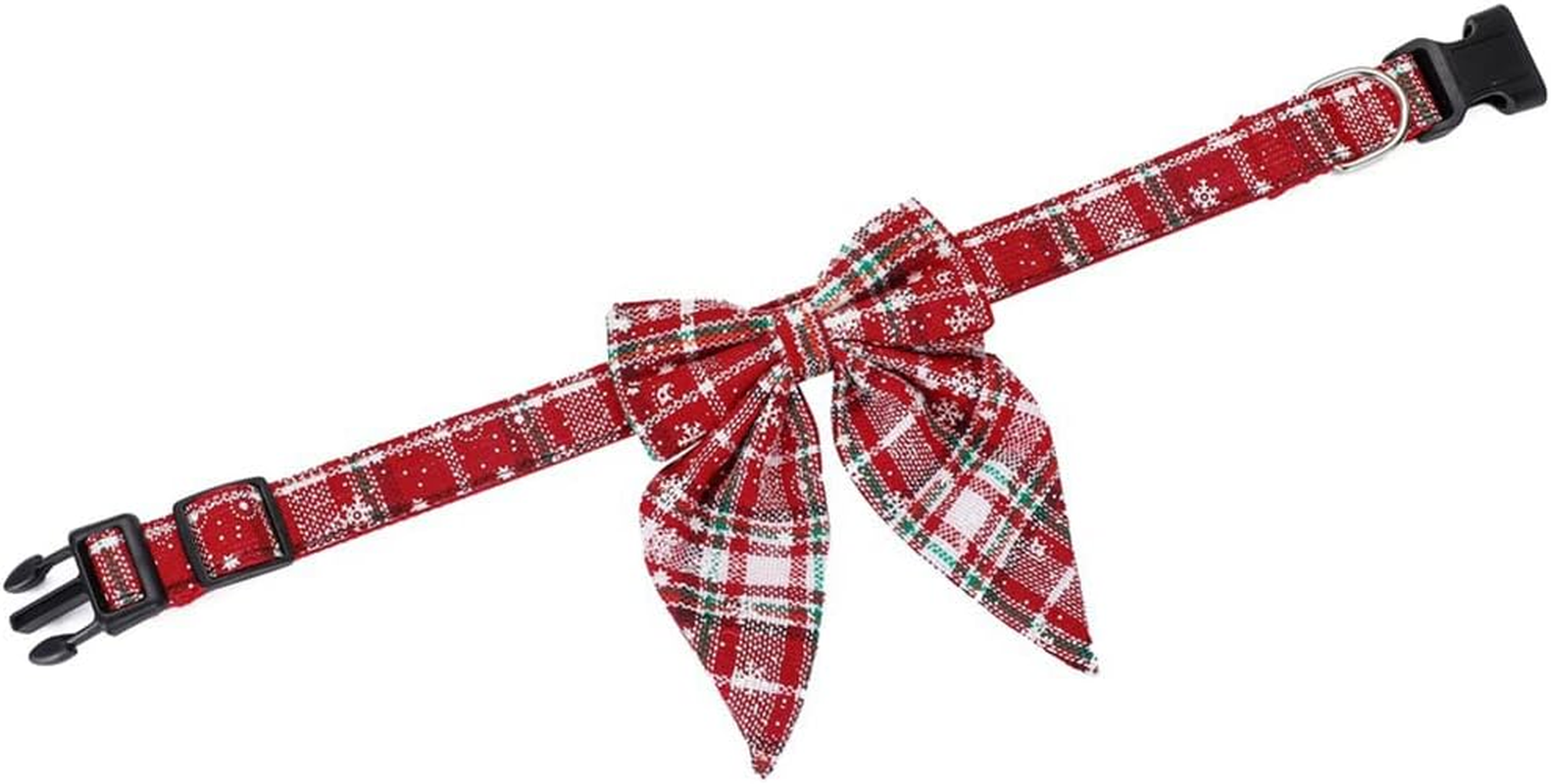 FUNAT Christmas Dog Collar with Bow Tie, Large Dog Pet Collar Dog Bowtie Big Swallowtail Knot, Classic Plaid Dog Christmas Collar with Buckle image number 5