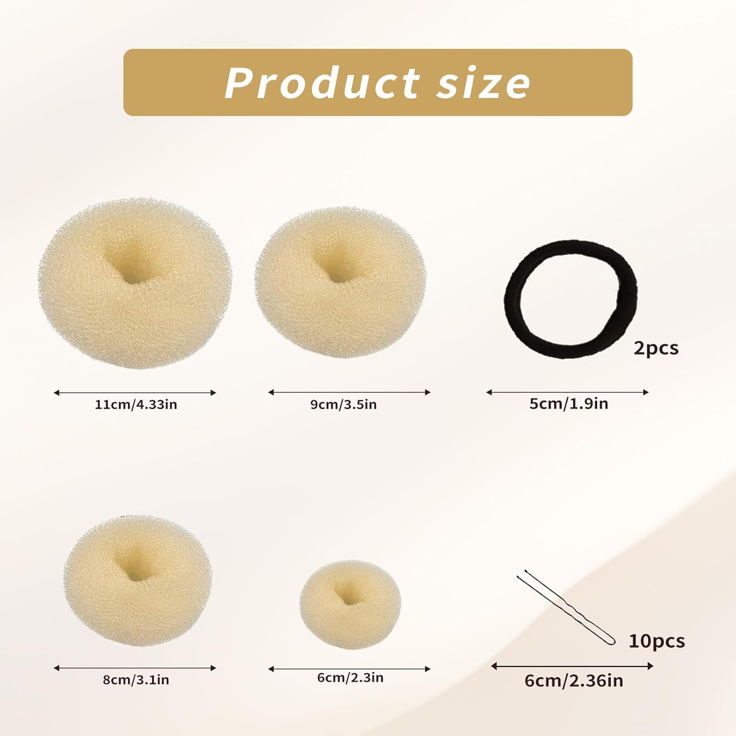 Set of 4 Hair Bun Makers, Hair Bun Maker Set, Hair Bun Maker, Hairstyle Aid Small and Large, Hair Cushion, Hair Donut, Bun Cushion with 2 Hair Bands, 10 U-Shaped Hair Clips, Hair Pin for Children And image number 5