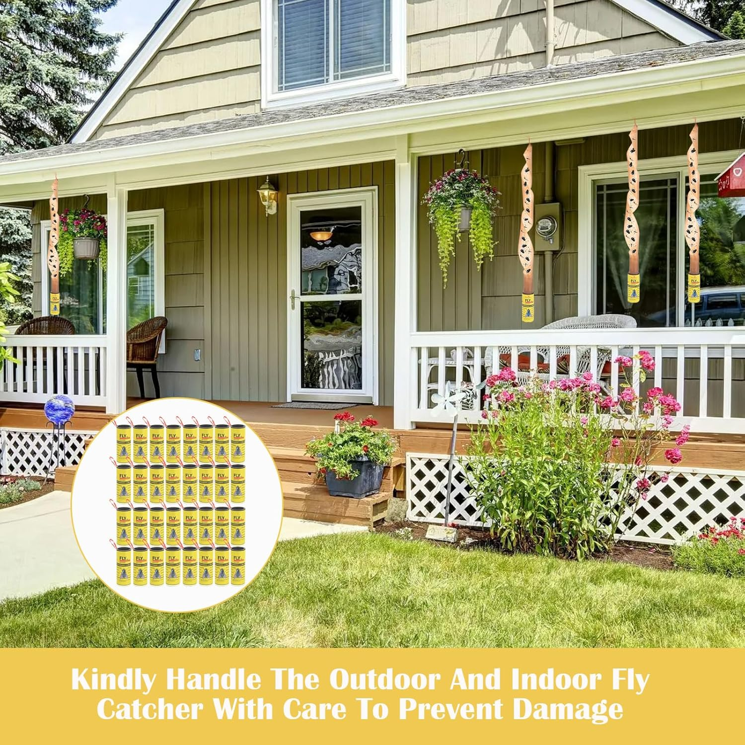 32 Pieces Fly Paper Rolls, Fly Trap Indoor, Pesticide Free Sticky Tape for Indoor and Outdoor Use, Fly Ribbons Traps Housefly Bait Catcher for Fruit Flies, Gnat, Insect, Pest, Mosquito