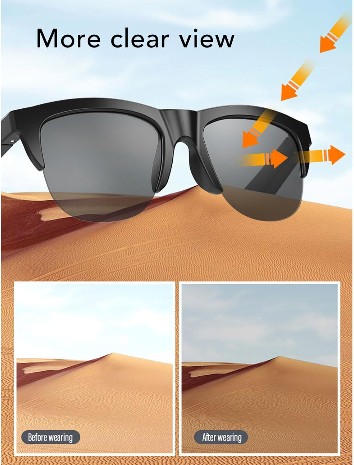 Bluetooth Sunglasses with Speakers, 6H Playtime Smart Glasses, HD Dual Speakers & Mic, Touch Control, Magnetic Charging, for Men Women Running/Cycling image number 6