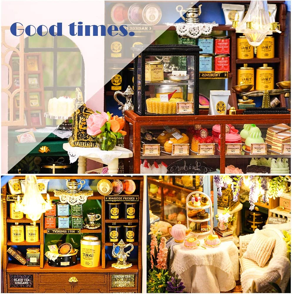 CUTEBEE Dollhouse Miniature with Furniture, DIY Dollhouse Kit plus Dust Proof and Music Movement, 1:24 Scale Creative Room Idea(Rose Garden Tea House) image number 2