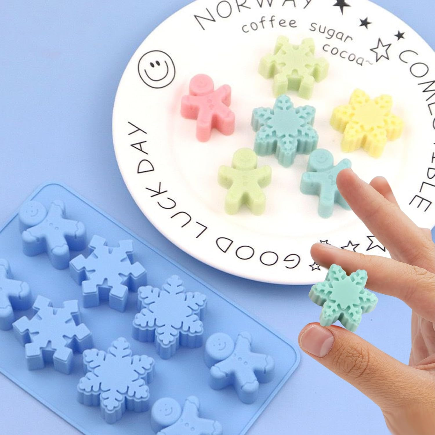 VIKKI Christmas Silicone Molds, 2Packs Snowflake Snowmen Chocolate Moulds 8 Cavities Soap Candy Cake Muffin Jelly Trays Baking Molds for Home Party Christmas Xmas Cake Decoration