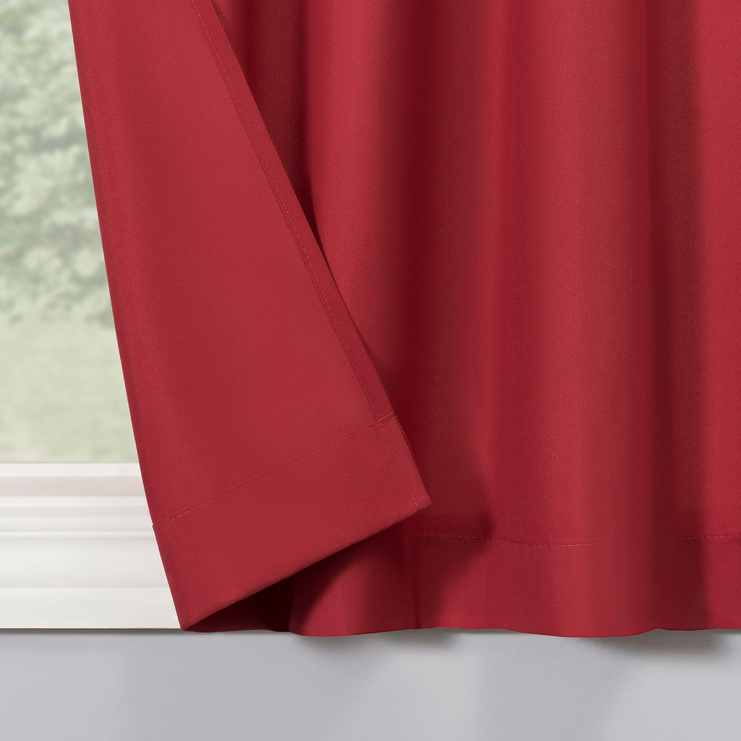 No. 918 Martine Microfiber Semi-Sheer Rod Pocket Kitchen Curtain Valance and Tiers Set, 54" X 45", Red image number 6