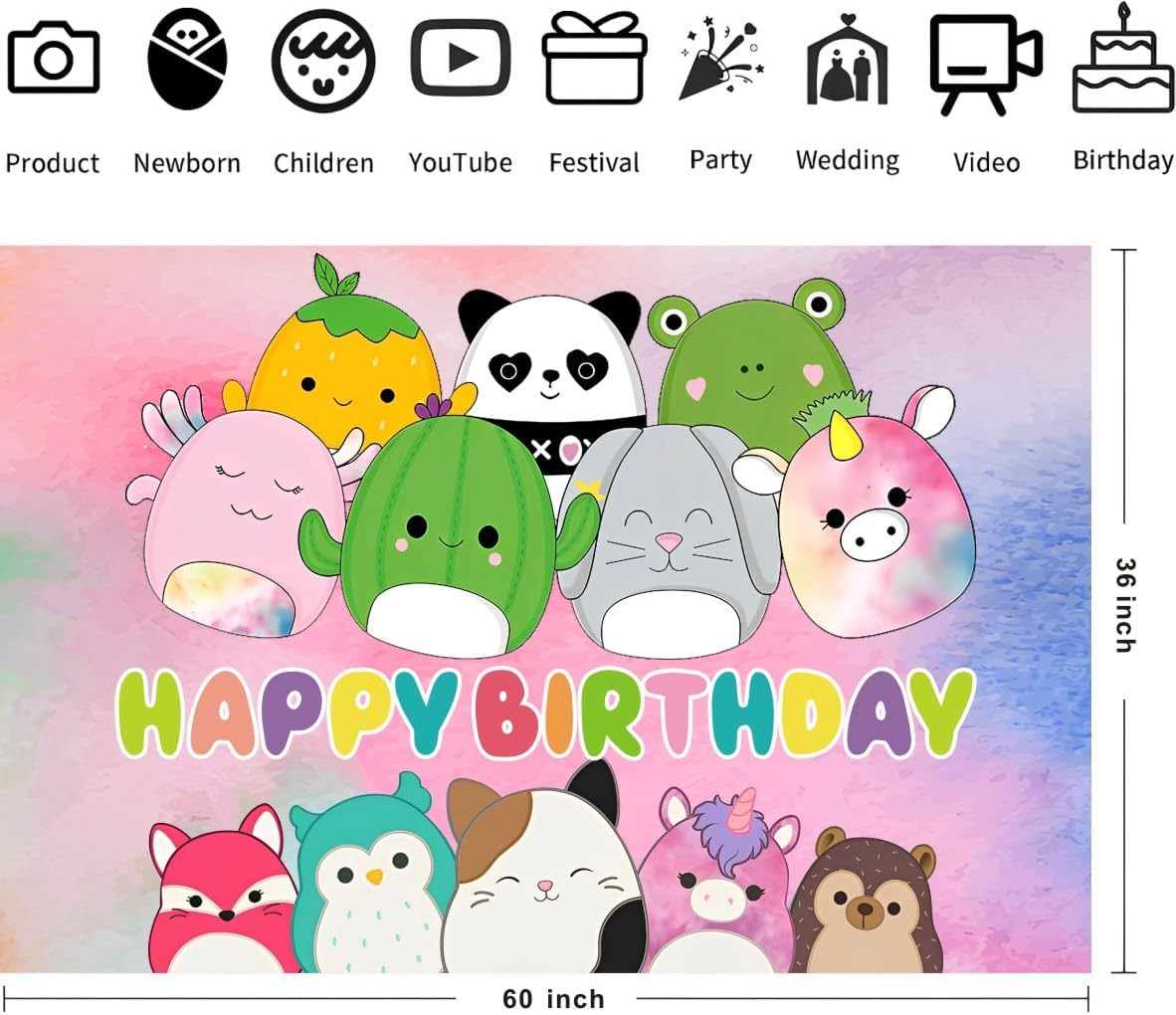 Cute Animal Background Birthday Decorations - Happy Birthday Banner Backdrop for Party Supplies (5X3Ft) image number 4