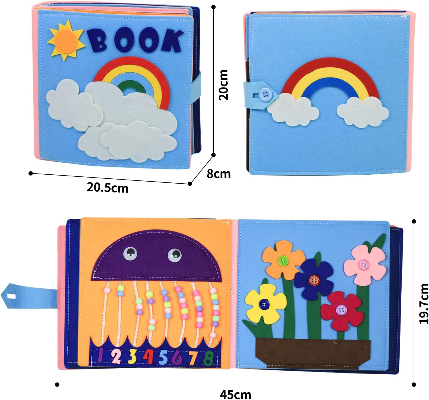 AKILION Quiet Books Busy Book for Toddlers 1-3, Montessori Toys for Toddler 1 2 Year Old Boy Girl Learning Gifts, Busy Board 3D Cloth Felt Book Baby Sensory Toy, Educational Kids Travel Toys for Plane image number 5