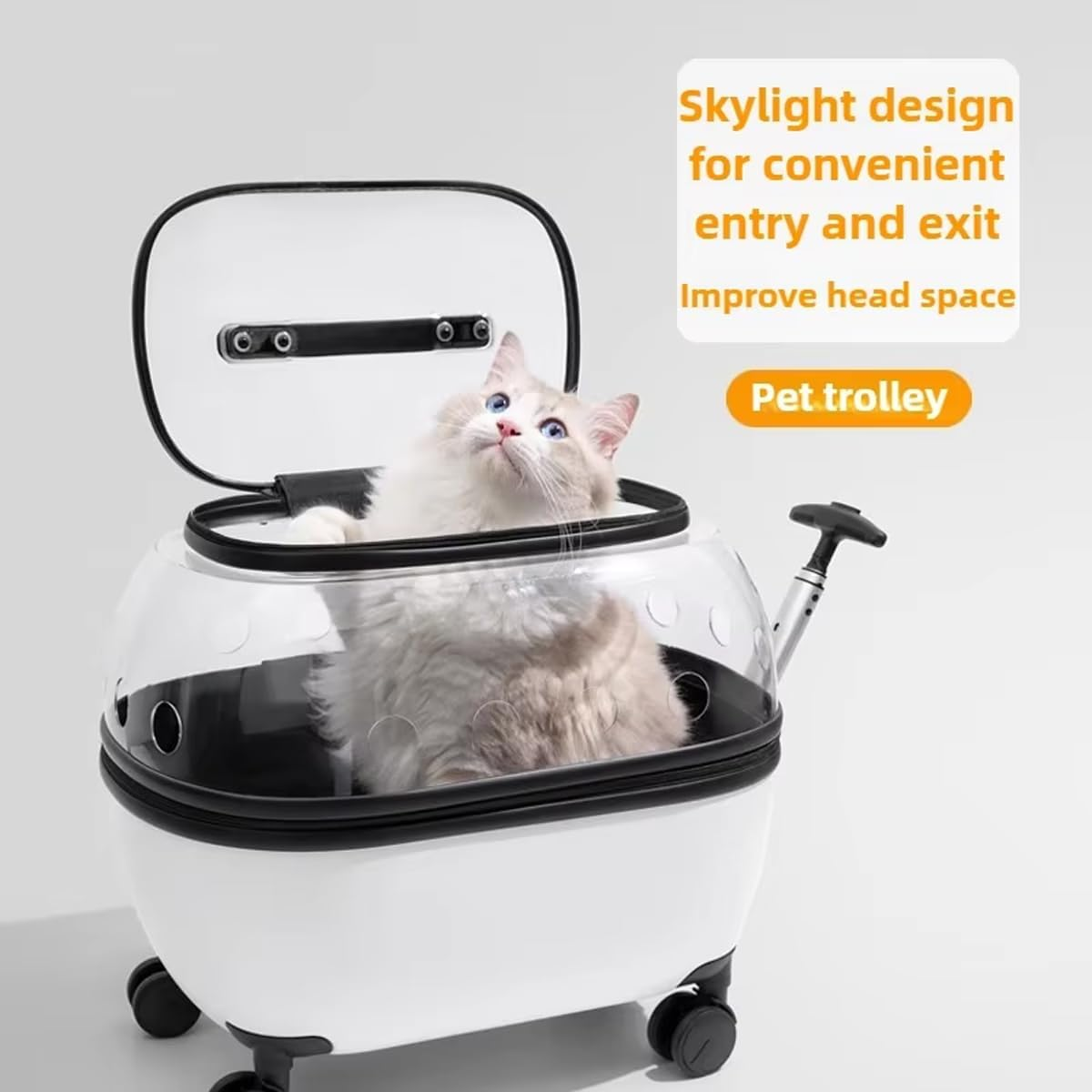 AIMALL Portable Pet Trolley Carrier with Wheels Retractable Handle Ventilated Travel Box for Cats Small Dogs Lightweight Transport Case with Skylight Design 19.7X14.6X18.5In image number 4