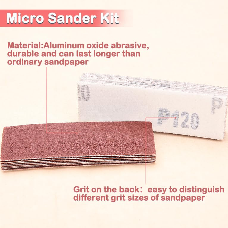 LEONTOOL 100Pcs Micro Detail Sander Paper Kit 3.5X1.2 Inch Hook and Loop Sandpaper Strips 120 Grit, Micro Finishing Sander Paper Detail Sander Refills for DIY Crafts Wood Tight Narrow Spaces Polishing image number 5