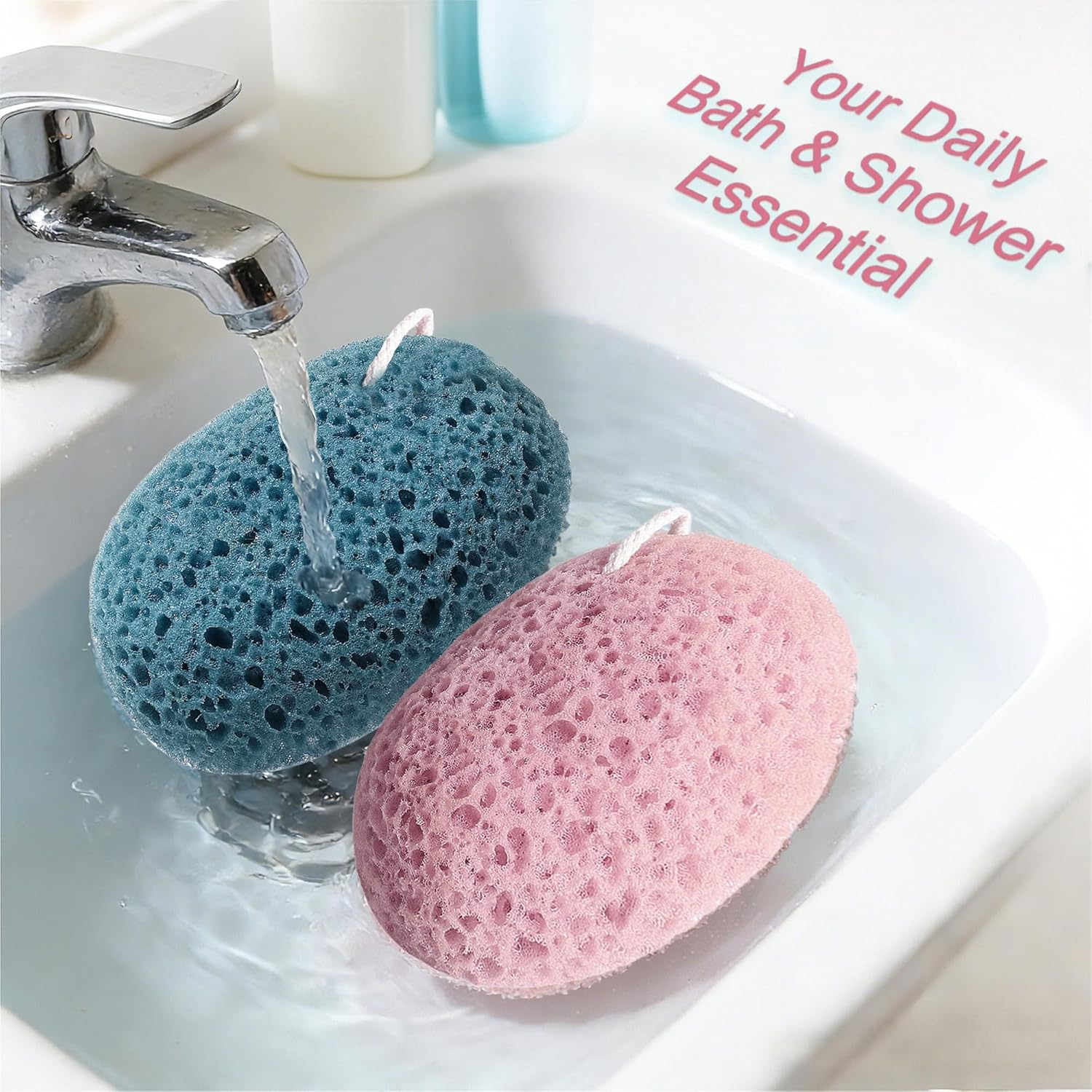 Shower Sponge for Body, 2Pcs Bath Sponges Body Wash, Soft Loofah Puff Foam Sponges Gentle Cleansing & Exfoliating for Women Men All Skin Types