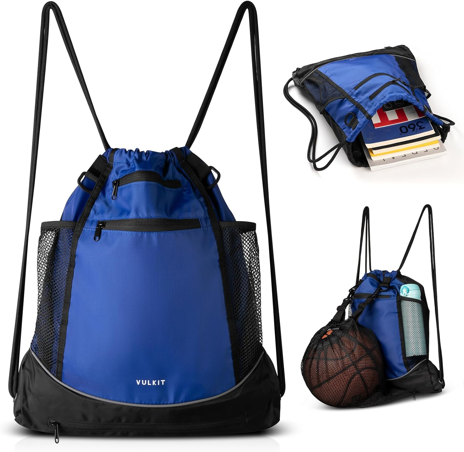 VULKIT Drawstring Backpack, Gym Bags for Men & Women with Large Front Mesh Pocket for Basketball Soccer Gears,Swim Bag