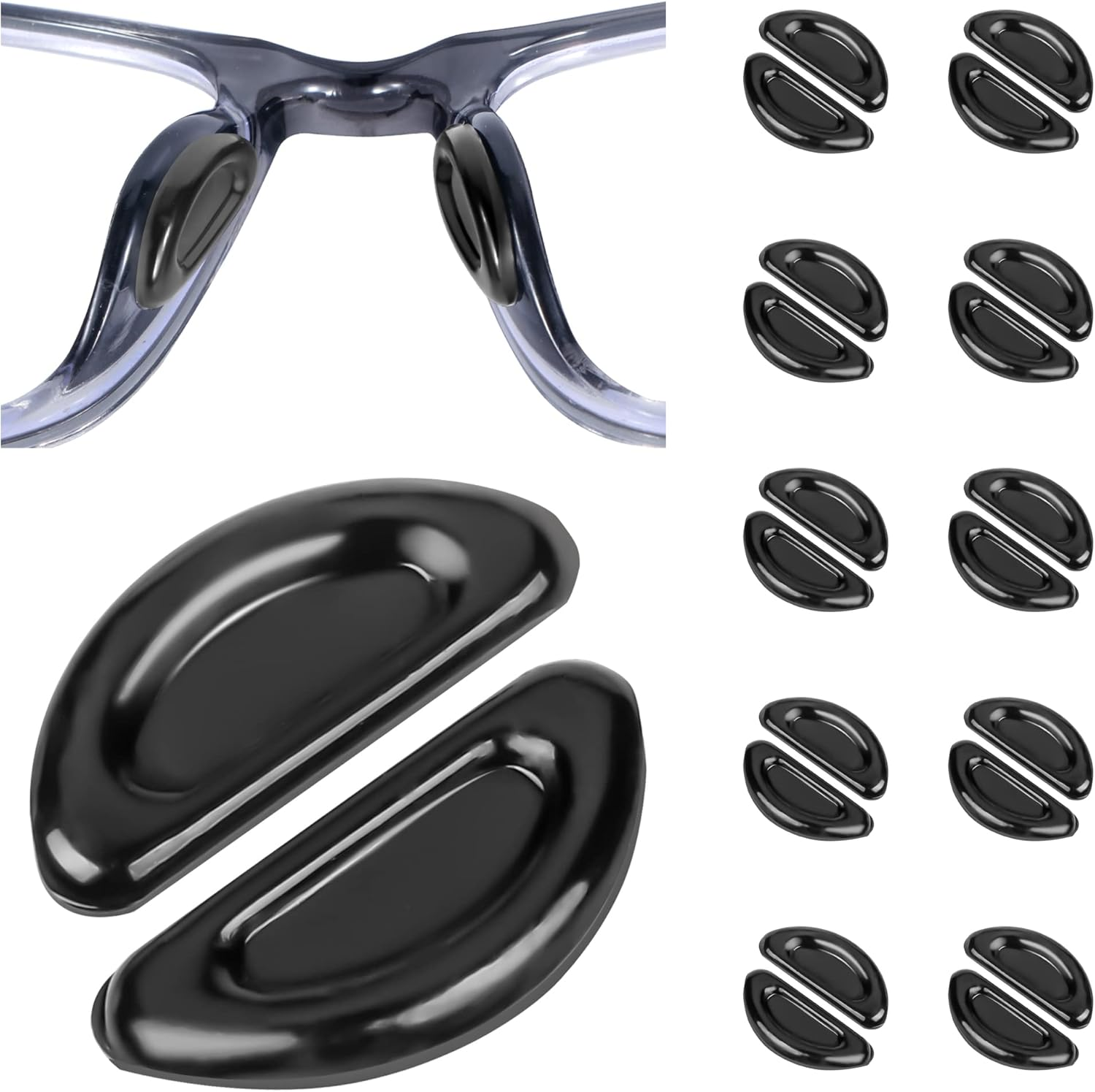 Eyeglass Nose Pads, anti Slip Nose Pads for Glasses with Super Sticky Backing, Soft Silicone Adhesive Glasses Nose Pad (10 Clear Pairs)