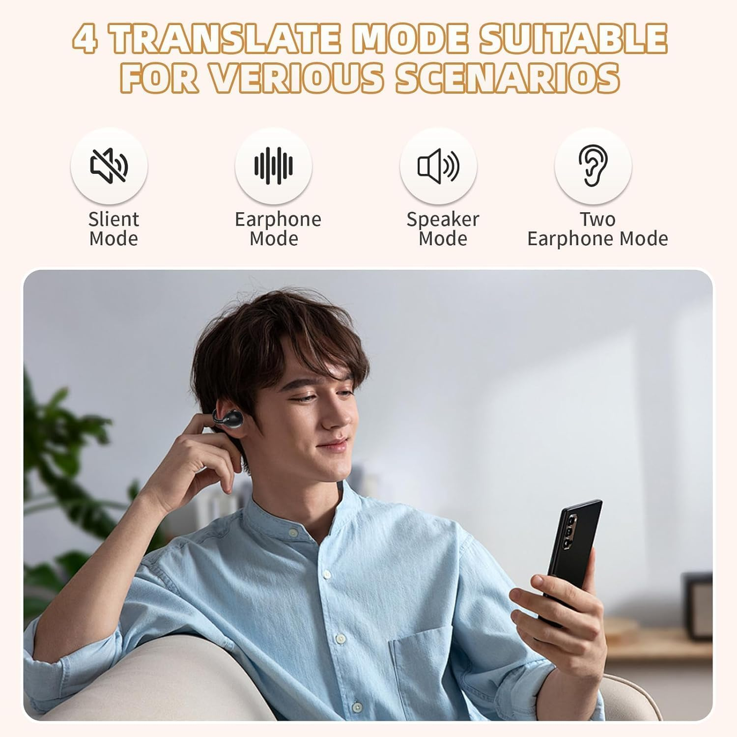 B-Qtech Language Translation Earbuds, 144 Languages Real Time Translator Earbuds with LCD Color Touch Screen, Two-Way Translator Earphones for Language Learning/Travel/Business