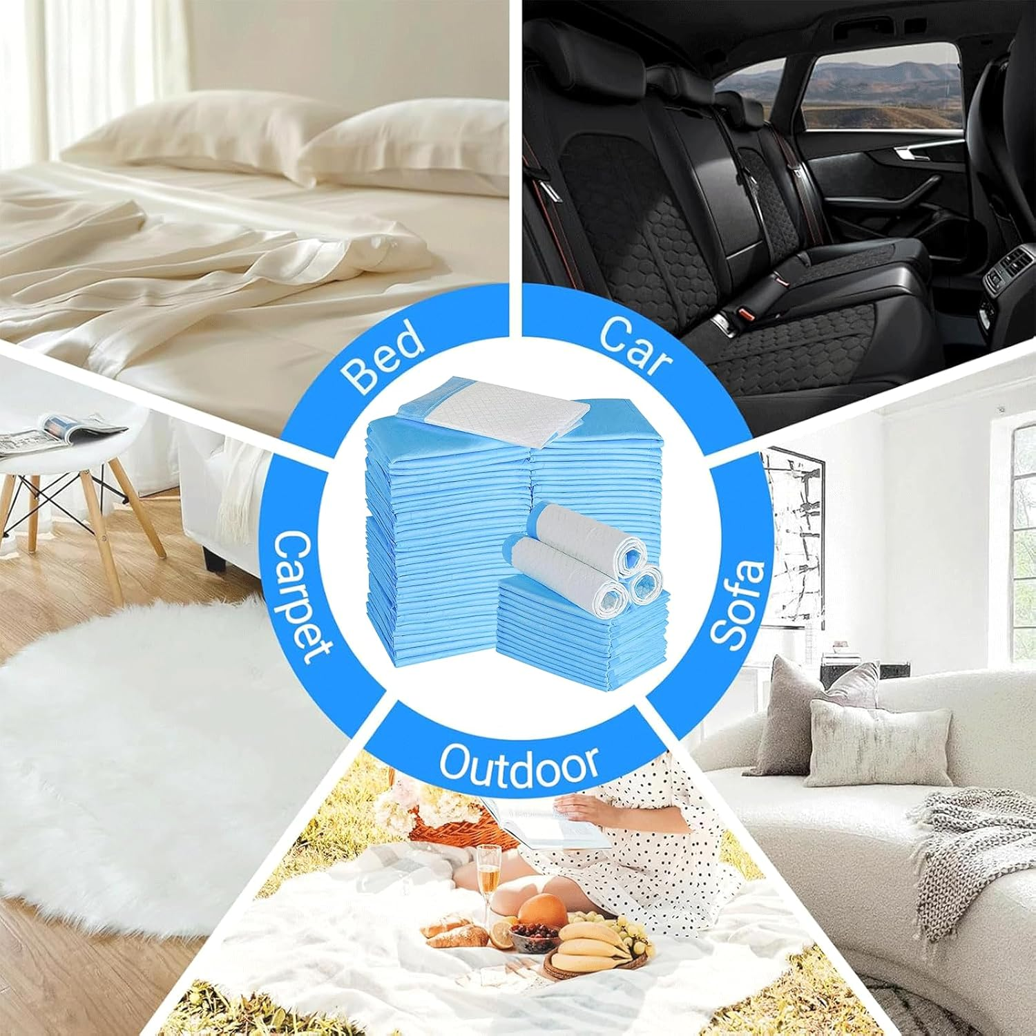 100 Pack of 33 * 45CM Disposable Urine Pads with Quick Drying and Leakproof Features,Super Absorbent Protection Disposable Underpads for Diaper Changes, Bed and Table Protection image number 5