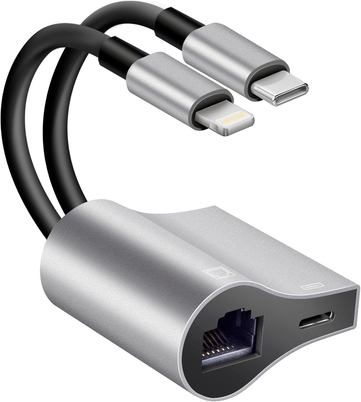 2 in 1 Lightning and Type C to RJ45 Ethernet Adapter Network Adapter,With Charge Port, Plug and Play,Supports 100Mbps Ethernet Network, Compatible with Iphone 14 13 12 11/Ipad image number 1