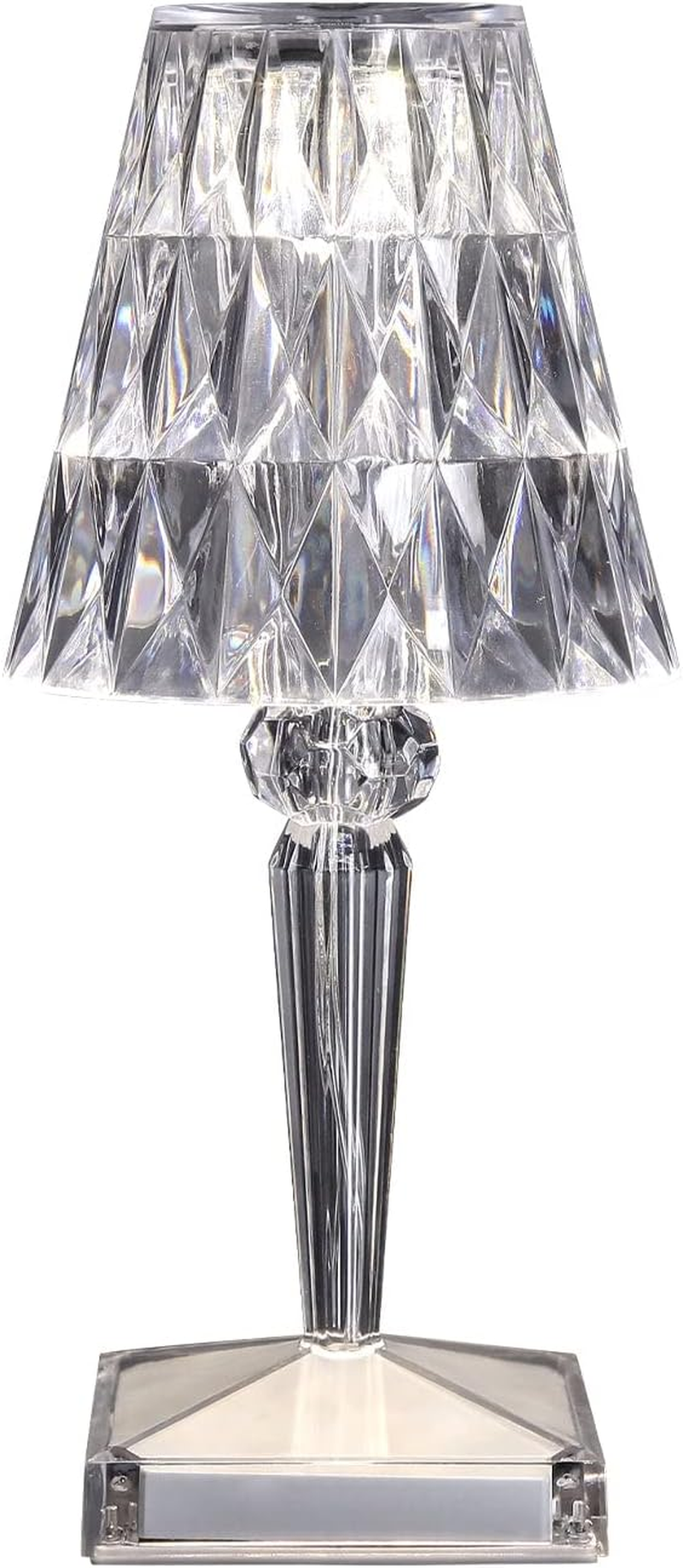 Lightsup Online Eugenia Crystal-Cut Clear Acrylic Touch Table Lamp, Wireless Rechargeable Battery Operated Night Light with 3 Color Temperatures for Bedroom, Living Room, Desk Decor image number 1