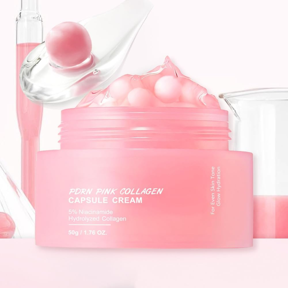 50G DNA PDRN Pink Collagen Capsule Cream - 55G, Korean Face Moisturiser with Niacinamide, Lightweight Hydrating Cream (1 Pack) image number 3