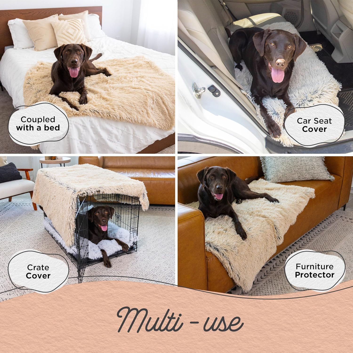 Best Friends by Sheri Calming Shag Fur Pet Throw Blanket, Taupe, 40"X50" image number 5