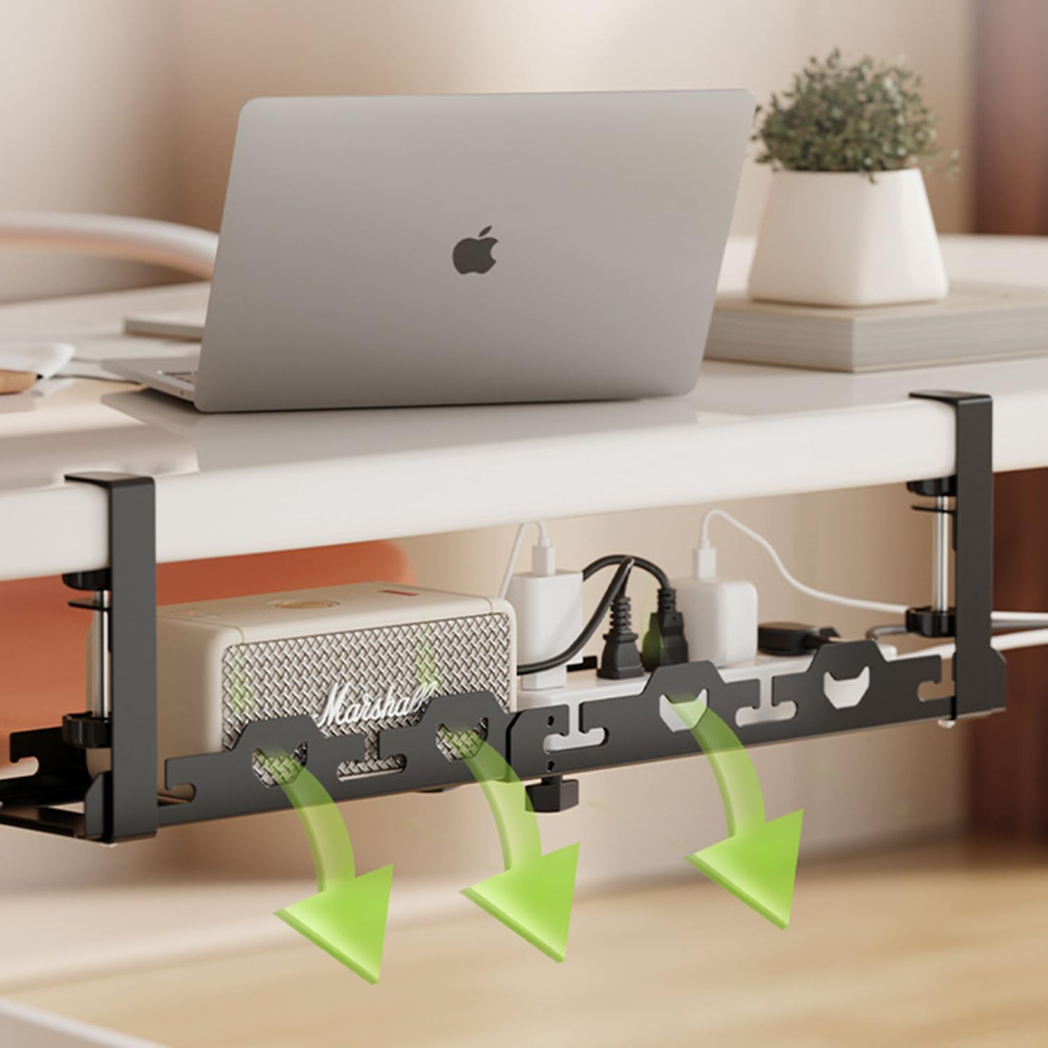 Under Desk Cable Management Tray, Retractable Adjustable 15.7" into 29" No Drill Wire Organizer, Desk Cable Cord Organizer for Desk,Sturdy Metal Cable Tray Basket for Home Office Computer,Black image number 3