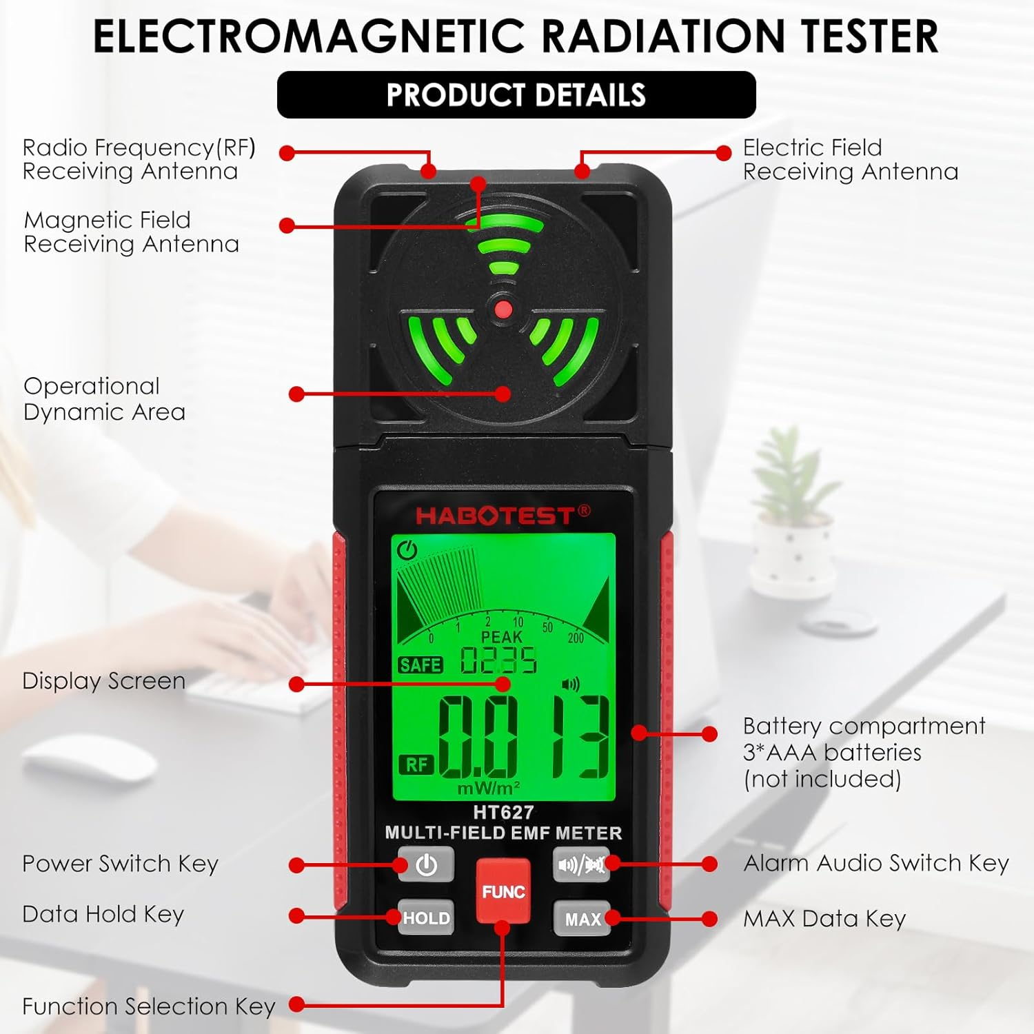 Electromagnetic Field Radiation Detector,Portable 2.26Inch LCD Display EMF Reader Meter EMF Tester Wifi Signal 5G Signal Detector with Backlight and Sound Alarm EMF Detector for RF EF MF image number 3