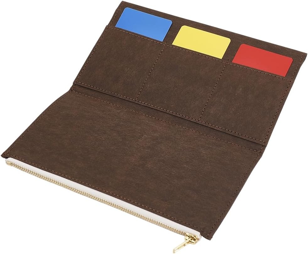 CRASPIRE File Folders Zipper Pocket 8.07X4.72In Travelers Coconut Dark Brown Notebook Planner Wallet Card Passport Holder Paper Invoice Storage Bag for Journal Cover Tn Accessories Stationery Protect